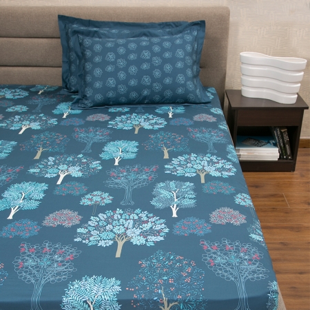 Acadia Blue Cotton Bed Sheet Online